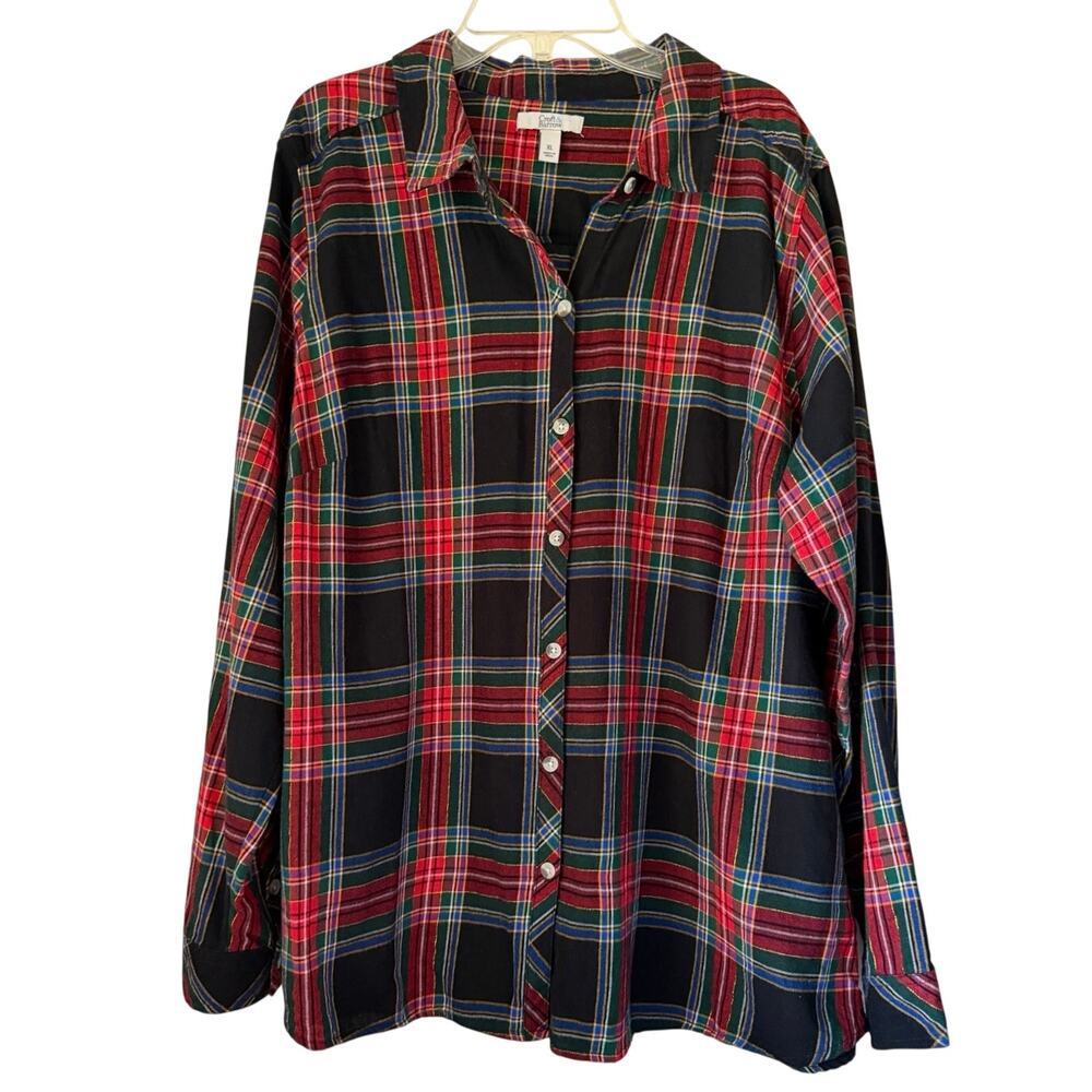 Croft & Barrow Tartan Plaid Flannel Shirt Womens Size XL Christmas Holiday Party